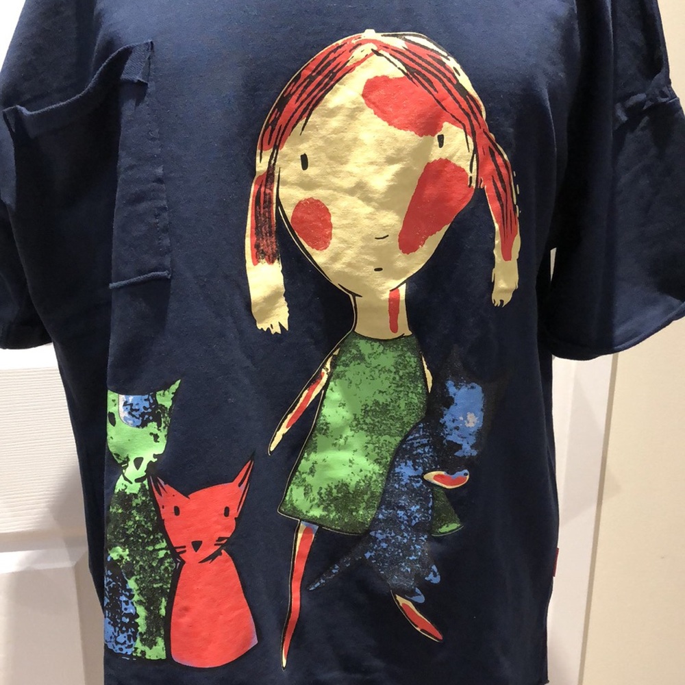 36. YESNO | NWT Navy Short Sleeve Tee with Pocket Square and Girl Graphic - Picture 4 of 8
